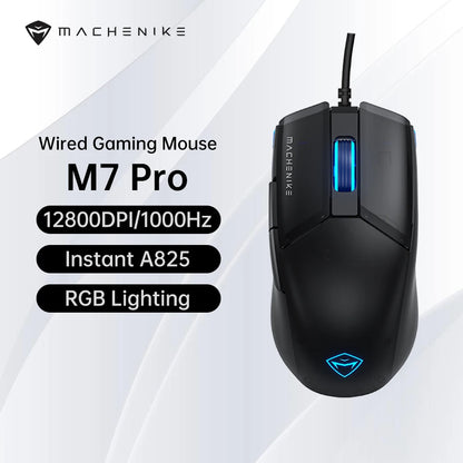 Mouse gaming cu fir Machenike M7Pro USB Instant A825 12800DPI 1000Hz 7 butoane 65g RGB pentru laptop PC Mouse Gamer