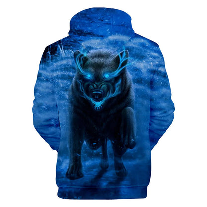 Sweatshirt com Capuz Cool Space Galaxy Wolf para Homem — Lobo Brilhante, Estilo Fashion, Pullover de Primavera e Outono