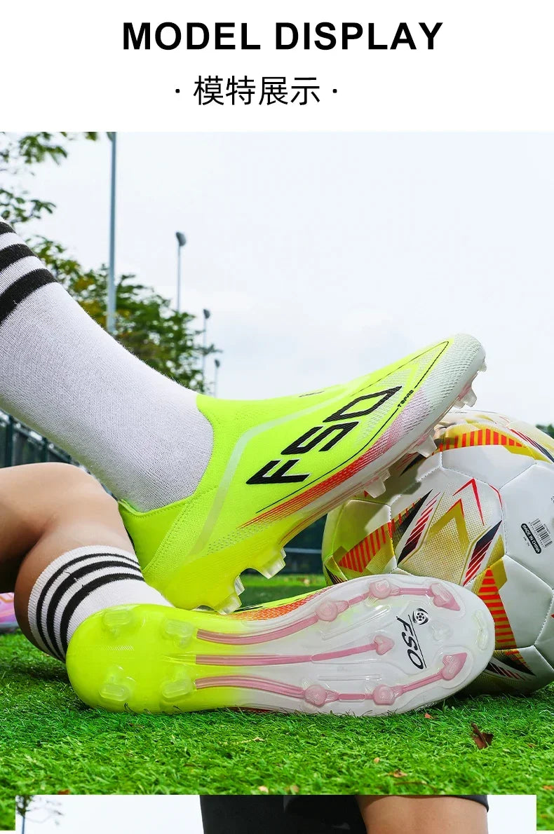 New Men Soccer Shoes Football Boots Non-Slip Boys Sneakers Hot-Selling Grass Cleats High-Quality Match Outdoor High-Top Light
