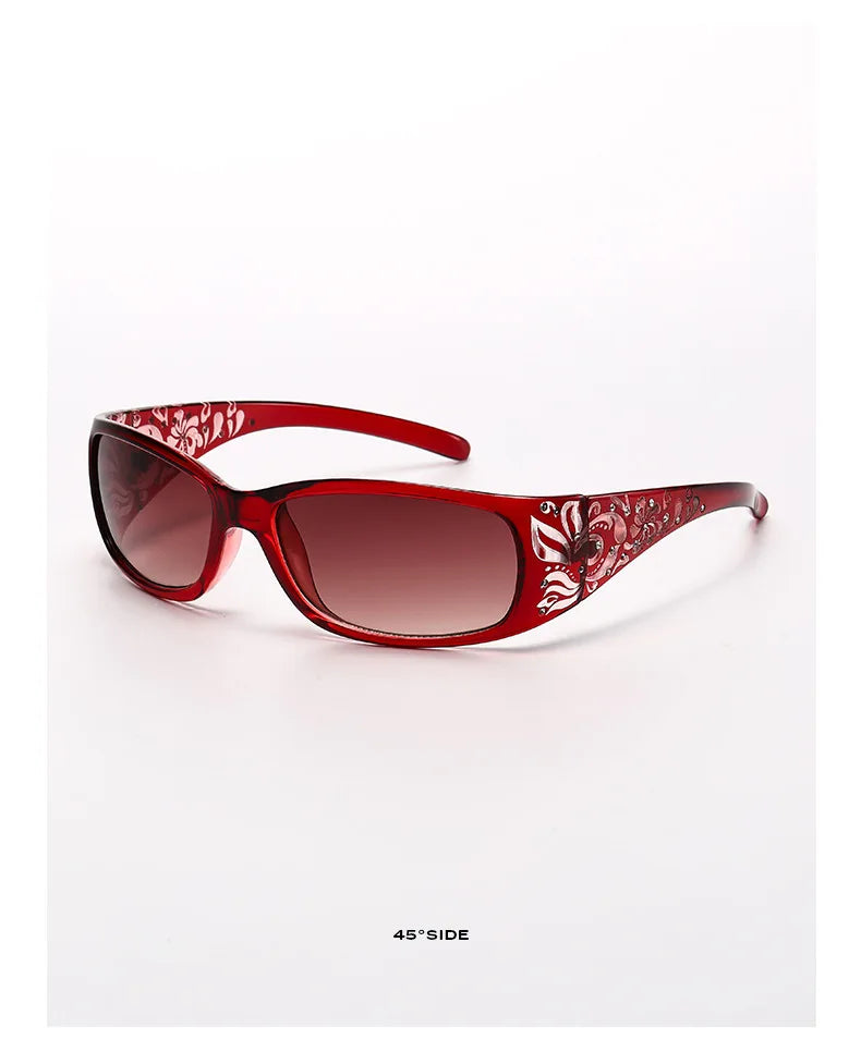 Fashion New Y2K Ladies Pattern Relief Square Small Frame Sunglasses Retro Style Elegant Summer Vacation Beach Glasses