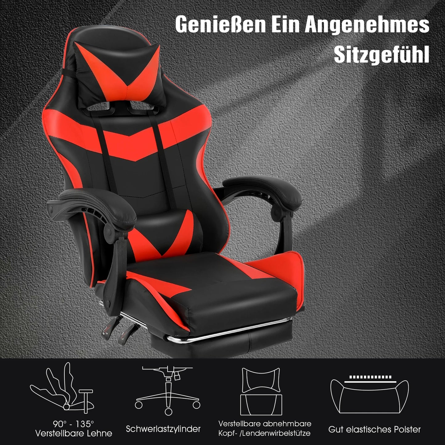 Ergonomic Gaming Chair with Massage Function, Height Adjustable Office Chair Computer Chair with Armrests Headrests, up to 150KG