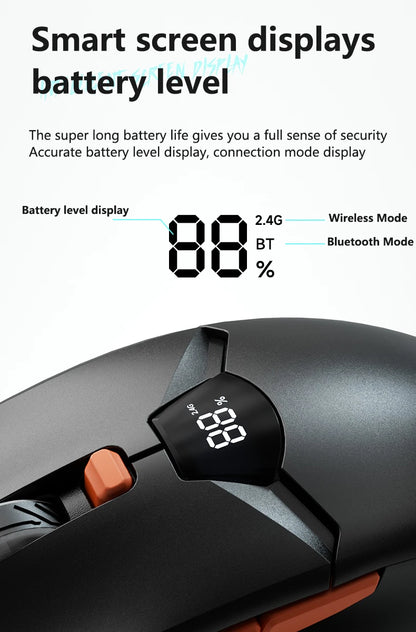 Mouse gaming wireless Warvank SX01 con display smart, regolazione DPI a 6 velocità, batteria ricaricabile da 600mAh, mouse Bluetooth silenzioso per ufficio