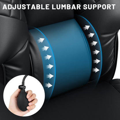 Executive Office Chair with Foot Rest and Waist Lumbar Support, Ergonomic Gaming Chair with Adjustable Height Headrest for Home