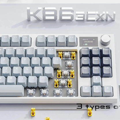 Attack Shark K86 Wireless Mechanical Keyboard, TFT Display, Metal Knob, RGB Backlit, Hot-Swappable, Bluetooth for Gaming & Office