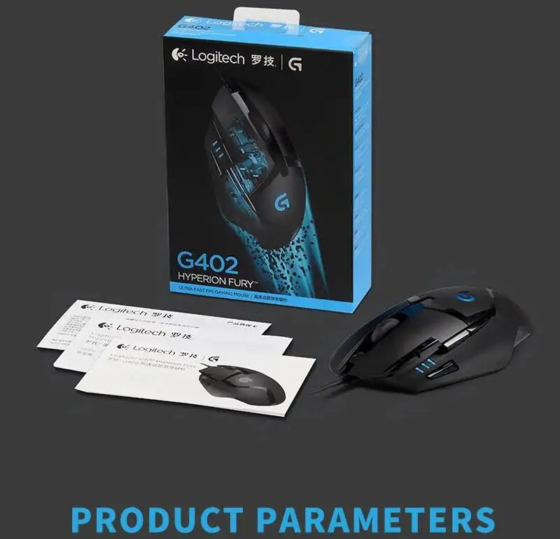 Mouse gaming cablato Logitech G402, processore ARM a 32 bit, 8 pulsanti, 500 IPS, antiscivolo, per sessioni di gioco e lavoro per tutto il giorno