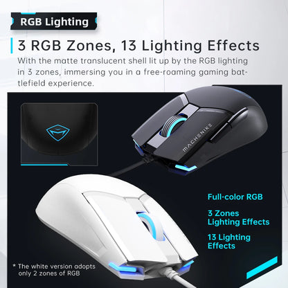 Mouse gaming cu fir Machenike M7Pro USB Instant A825 12800DPI 1000Hz 7 butoane 65g RGB pentru laptop PC Mouse Gamer