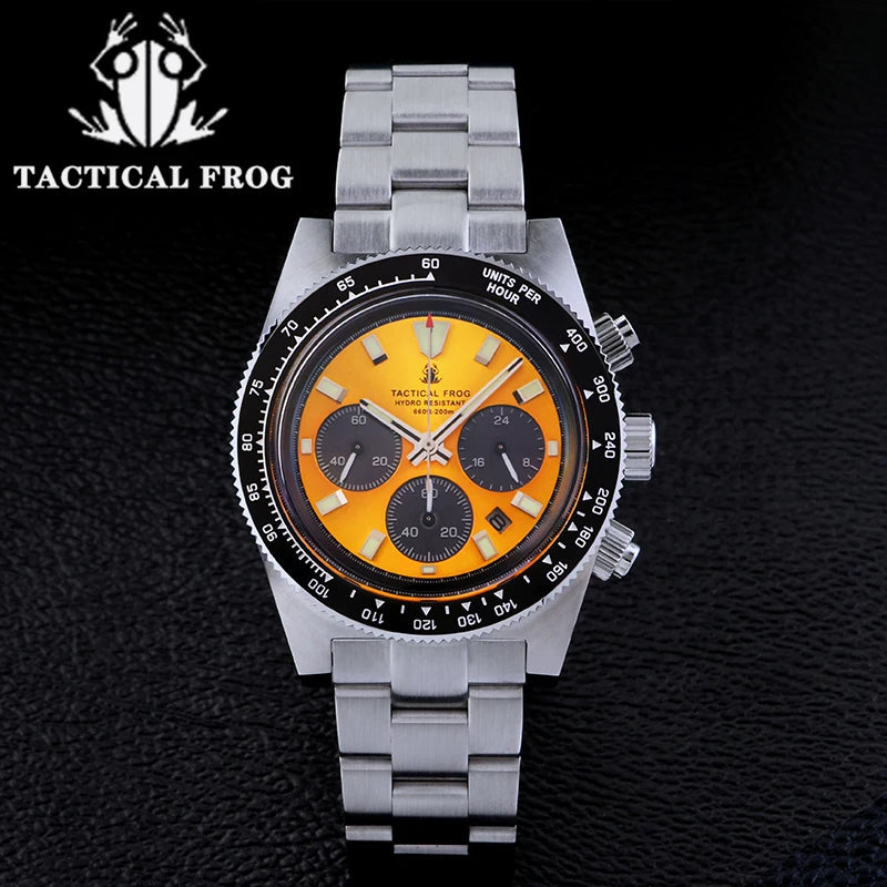 Tactical Frog Men's Business Diving Watch VS75B Quartz Chronograph 316L Steel Sapphire 200M Waterproof C3 Luminous Men's Watch