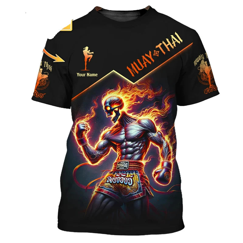Μοντέρνο νέο γραφικό T-shirt Muay Thai για άνδρες, 3D εκτύπωση με γραφικό τίγρης και δράκου, προσωποποιημένο με όνομα, καλοκαιρινό T-shirt για γυμναστήριο και fitness