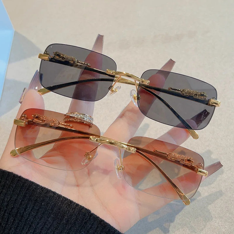 Cycling 12pcs Brand Leopard Rimless Rectangle Sunglasses Fashion Y2K Frameless Sun Glasses Shades for Women Men UV400