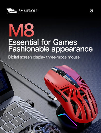 SMAILWOLF M8 Wireless Bluetooth Tri-Mode Mouse Lightweight PAW3311 Gaming RGB Magnetic Charging 12000dpi Gaming Mouse