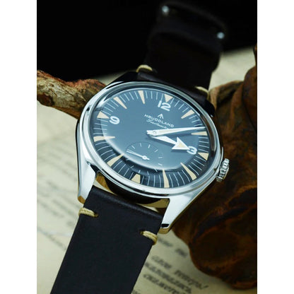 Hruodland F033 Retro Classic Quartz Men's Watches VD78 Movement Stainless Steel Black Brown Leather Strap Wristwatches