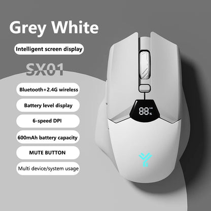 Mouse gaming wireless Warvank SX01 con display smart, regolazione DPI a 6 velocità, batteria ricaricabile da 600mAh, mouse Bluetooth silenzioso per ufficio