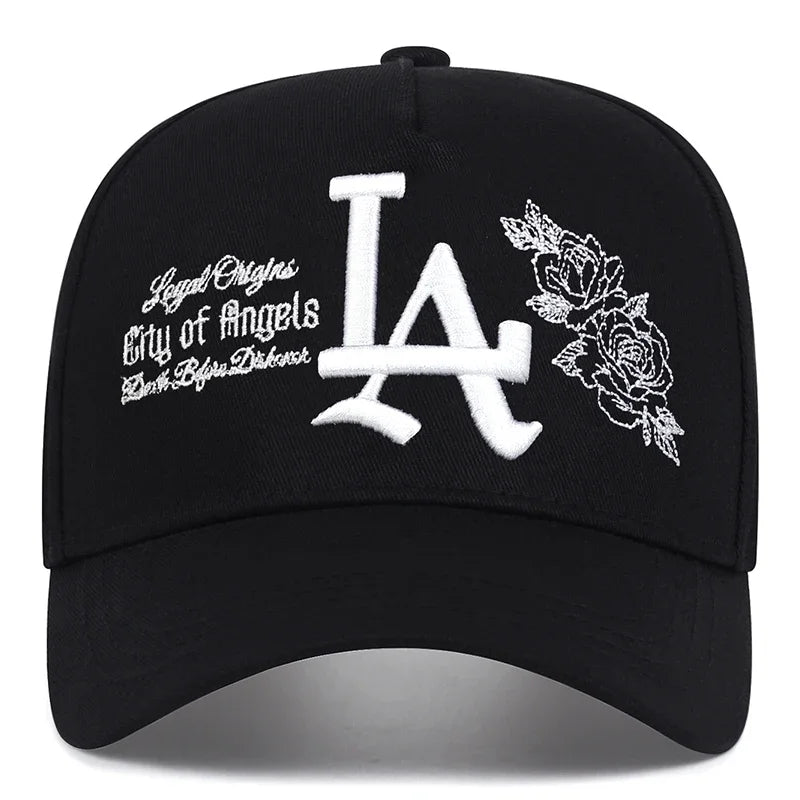 Unisex LA Rose Embroidery Snapback Baseball Caps Spring and Autumn Outdoor Adjustable Casual Hats Sunscreen Hat Sports Cap