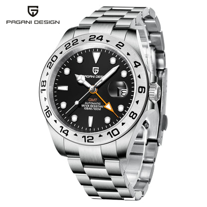 Pagani Design PD1682 Men’s GMT Watch 42mm Automatic Mechanical DG5833 Sapphire Crystal Stainless Steel Waterproof Black Vintage