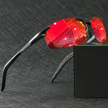 Classic Retro Semi-Rimless Square Polarized Sunglasses - Lightweight PC Frame & Spring Hinges, UV400 Unisex for Driving, Fishing