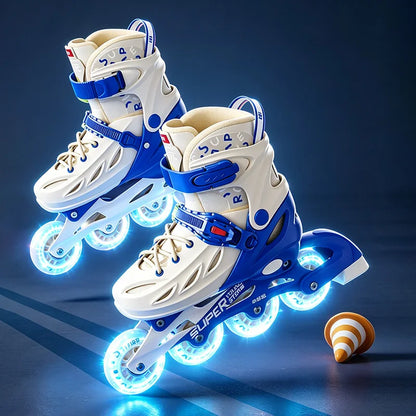 Patins em Linha para Rapaz, Pretos, Tamanho Ajustável, Rosa para Rapariga, Rollerblades Desportivos para Criança, Alta Velocidade, Novos, LED Luminoso, Profissionais