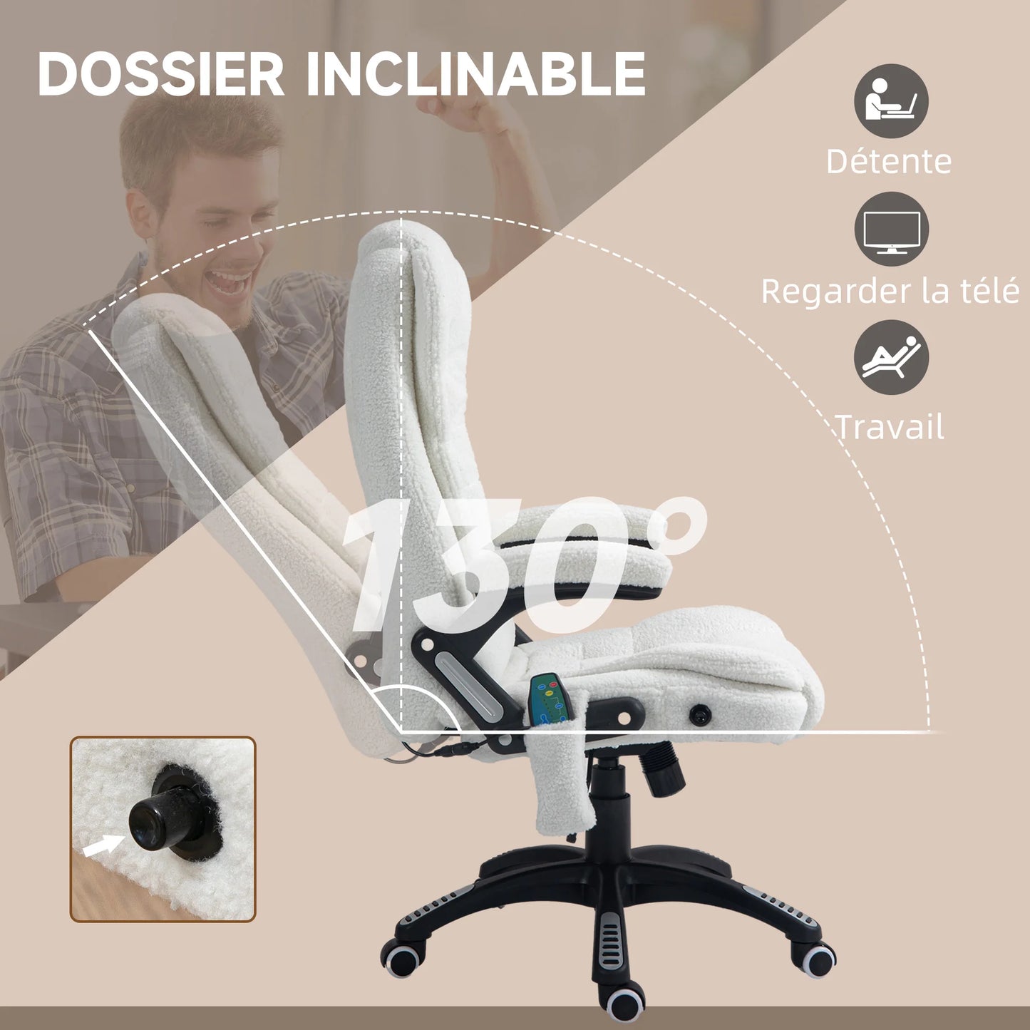 High-Tech Executive Office Chair with Lumbar Heating, 360° Swivel Breathable Fabric Chair with Remote Control, 120kg Load Capacity