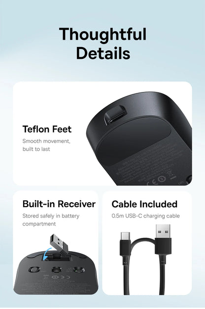 【NOU】Mouse wireless ergonomic Baseus EM2 Bluetooth 5.3 2.4G, încărcare Type-C, ultra-ușor și silențios, cu buton personalizabil