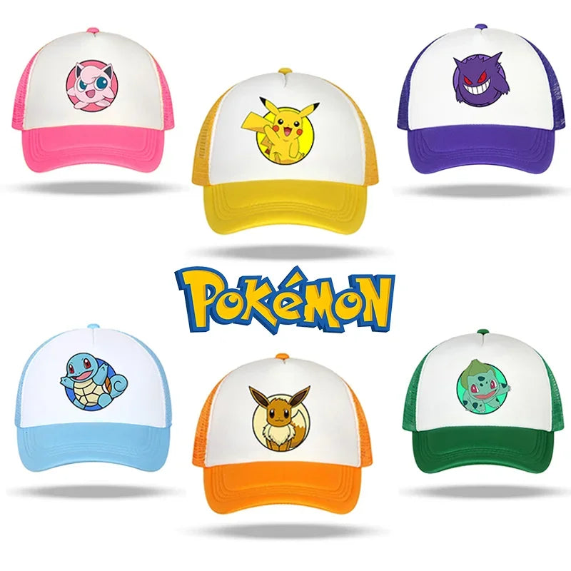 Pokemons Baseball Cap Cartoon Anime Charmander Pikachu Squirtle Headwear Summer Adjustable Breathable Mesh Hats Birthday Gift