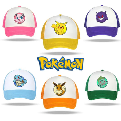 Pokemons Baseball Cap Cartoon Anime Charmander Pikachu Squirtle Headwear Summer Adjustable Breathable Mesh Hats Birthday Gift