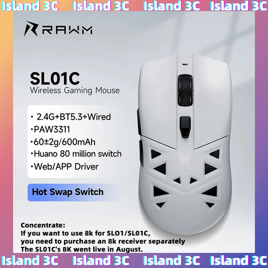 RAWM SL01C Wireless Lightweight Gaming Bluetooth Mouse Tri-Mode E-sports Gamer Mini Hollow PAW3311 PC Laptop Office Accessories