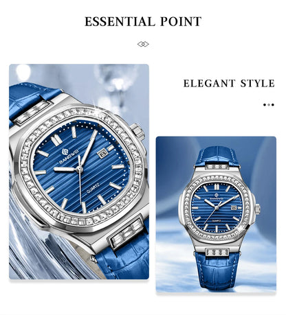 New Fashion BANGWEI Elegant Luxury Quartz Woman Watch Simple Dial Diamond Retro Leather Date Waterproof Luminous Women's Watches
