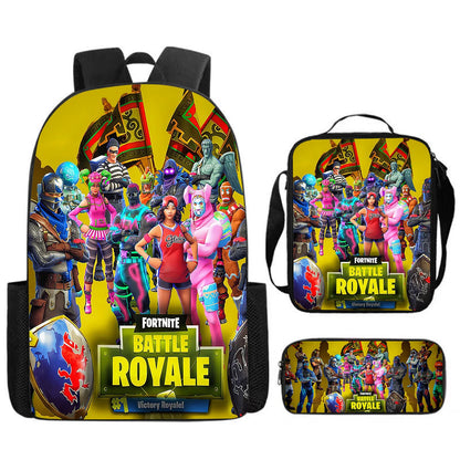 Set Fortnite Cartoon de 3 piezas, gran capacidad, adecuado para niños y niñas de 5 a 8 años, incluye mochila, bolsa para comida y estuche para lápices