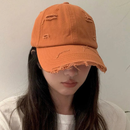 Men's and women's new spring and summer hip-hop versatile soft top curved eave retro personality distressed hole duckbill hat