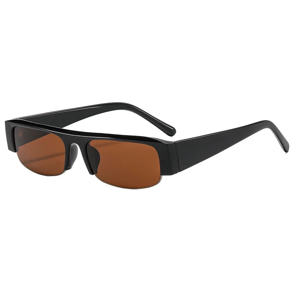 vintage small rectangle half frame black sunglasses for new fashion leopard gradient sun glasses ladies trendy driving eyewear