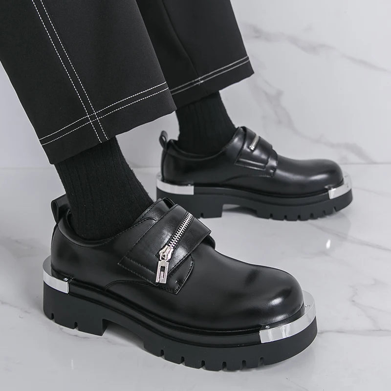 Men's thick soled leather shoes Designer's personalized style Leisure Party Office Outdoor Fashion Street Black white shoes