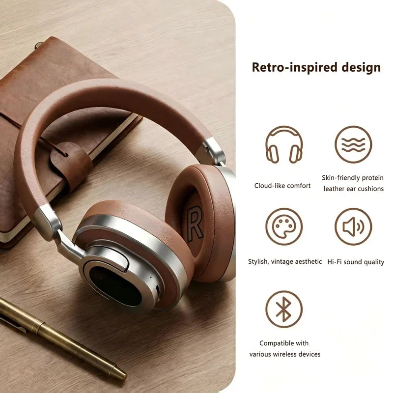 Casque Bluetooth Lenovo rétro, supra-auriculaire, avec boutons physiques, casque sans fil, coussinets d'oreille spacieux, écouteurs stéréo pour les trajets quotidiens.