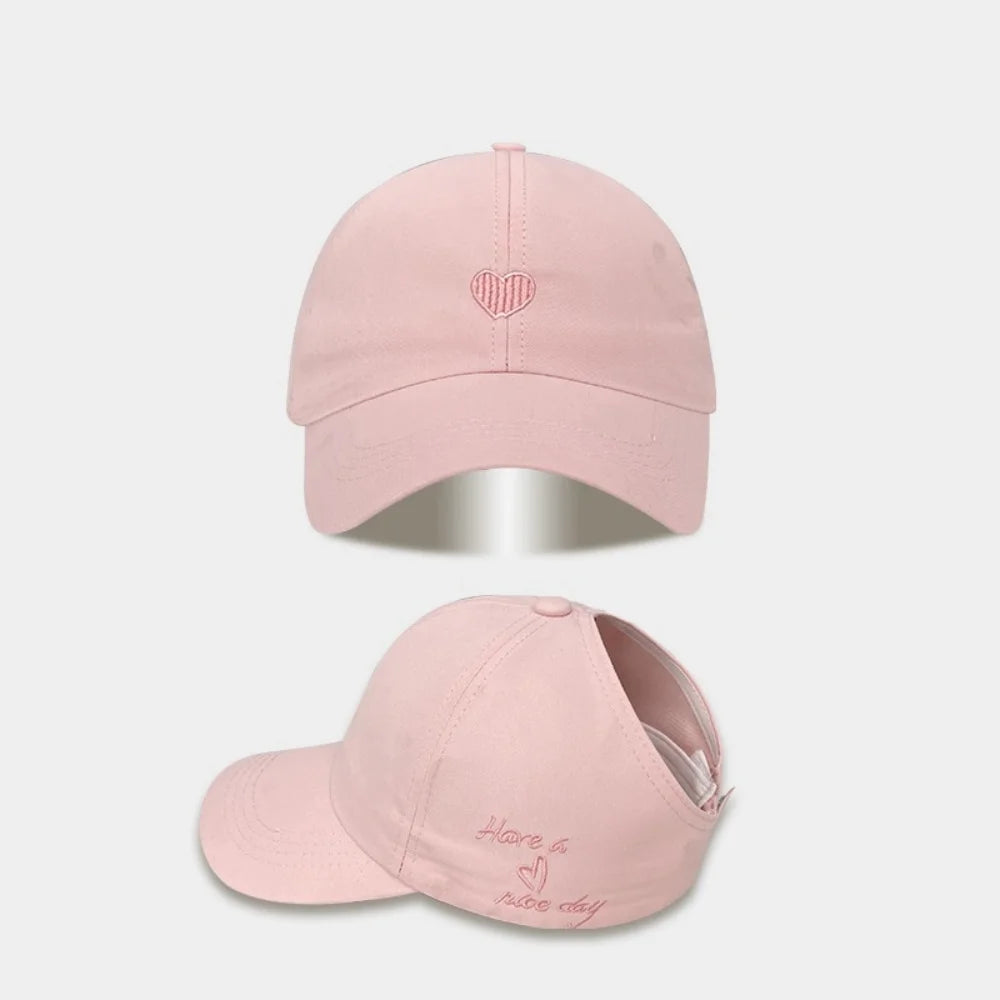 New Love Heart Baseball Cap Female High Ponytail Hat Hollow Empty Top Sun Protection Outdoor Sport Visor Adjustable Travel Cap