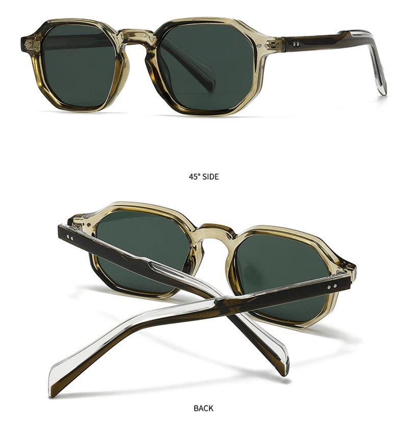 SHAUNA New Polygon Square Men Polarized Sunglasses Retro Rivets Women Blue Green Shades UV400
