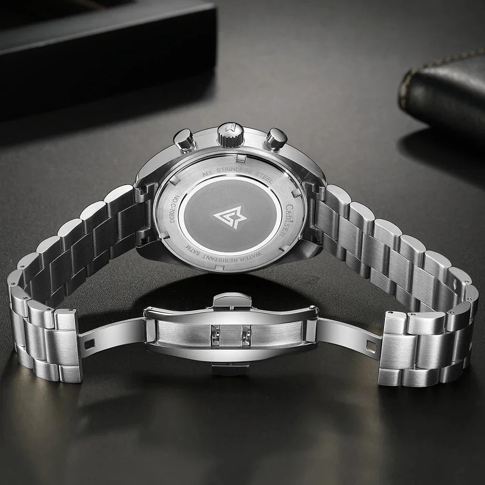 CADISEN Men's Sport Chronograph Watch Japan VD53 Movt Quartz Watches Sapphire Glass Stainless Steel Wristwatch For Men
