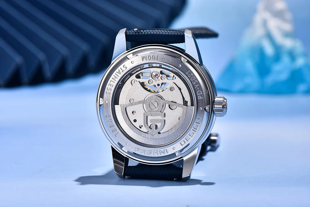 PAGANI DESIGN – Luksuzna mehanska ura za moške, 41 mm, safirno steklo, usnjena zapestnica, vodotesna, v pilotskem slogu, s turbijonom in prikazom lunine faze