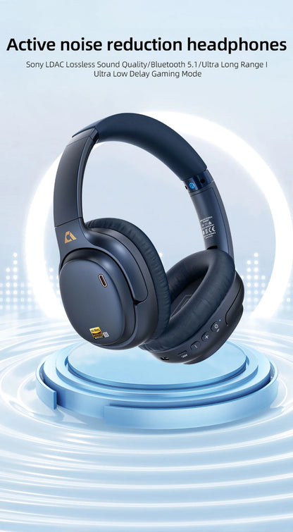 1Mii E700 Wireless Bluetooth Headphones LDAC Lossless Hi-Res Sound, ANC Active Noise Reduction, HIFI Stereo Gaming Headset, 65H