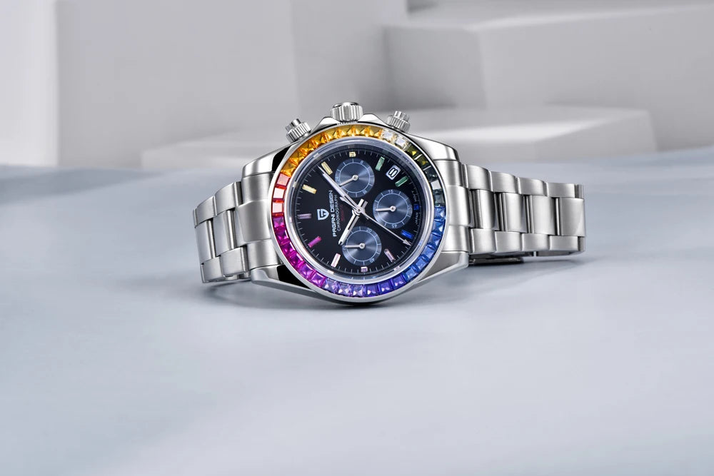 Montre pour homme PAGANI DESIGN – Modèle à cadrans colorés, montre-bracelet à quartz de luxe, chronographe équipé d'un mouvement