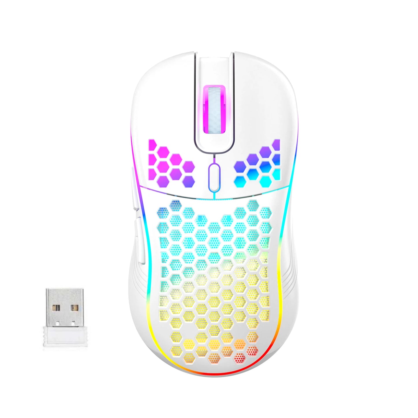 Wireless Gaming Mouse RGB Rechargeable 2.4G USB Gaming Mouse with Honeycomb Design, Ergonomic Wireless Gaming Mouse, LED Lights, Drag-Free Paracord for PC & Laptop