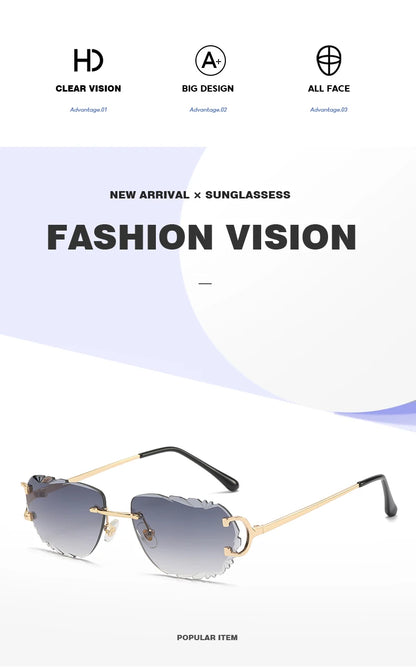 Retro Sunglasses For Men And Women High-End Frameless Fashion UV400 Irregular Cut Lenses Women Sun Glasses