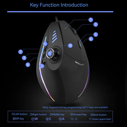 Mouse verticale ZELOTES C-18, mouse ottico RGB a 11 tasti con joystick, mouse gaming laser programmabile per PC e gamer