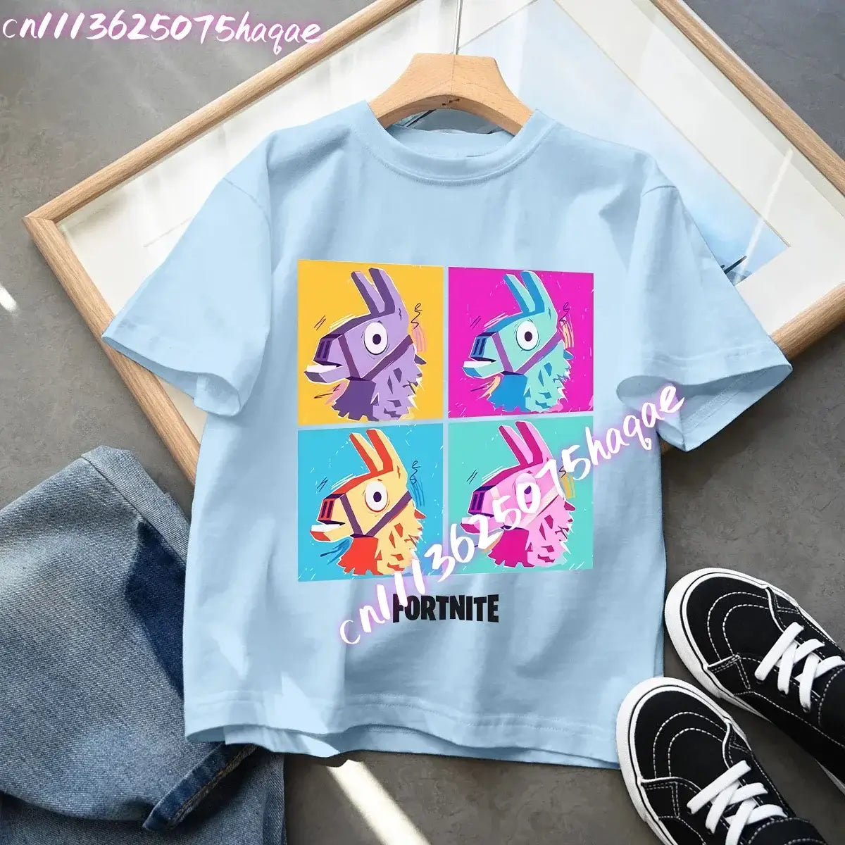 Camiseta azul de algodón para niños Fortress Night, manga corta, diseño kawaii de dibujos animados para niño y niña, ropa de verano, regalo