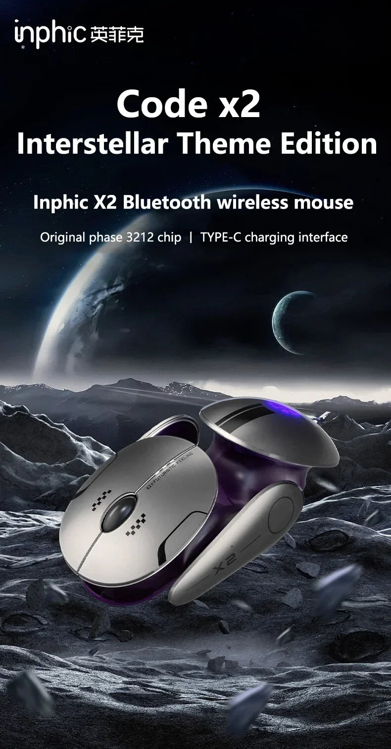 Ratón inalámbrico Bluetooth Inphic X2 trimodo de metal, silencioso, recargable, con retroiluminación e-sports, para gaming, PC y portátiles, accesorio de regalo