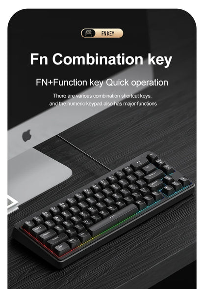 FREEWOLF M68SE tastiera mini cablata a 68 tasti, retroilluminazione RGB, Type-C, layout 68%, compatta, per gaming, ufficio, PC e laptop