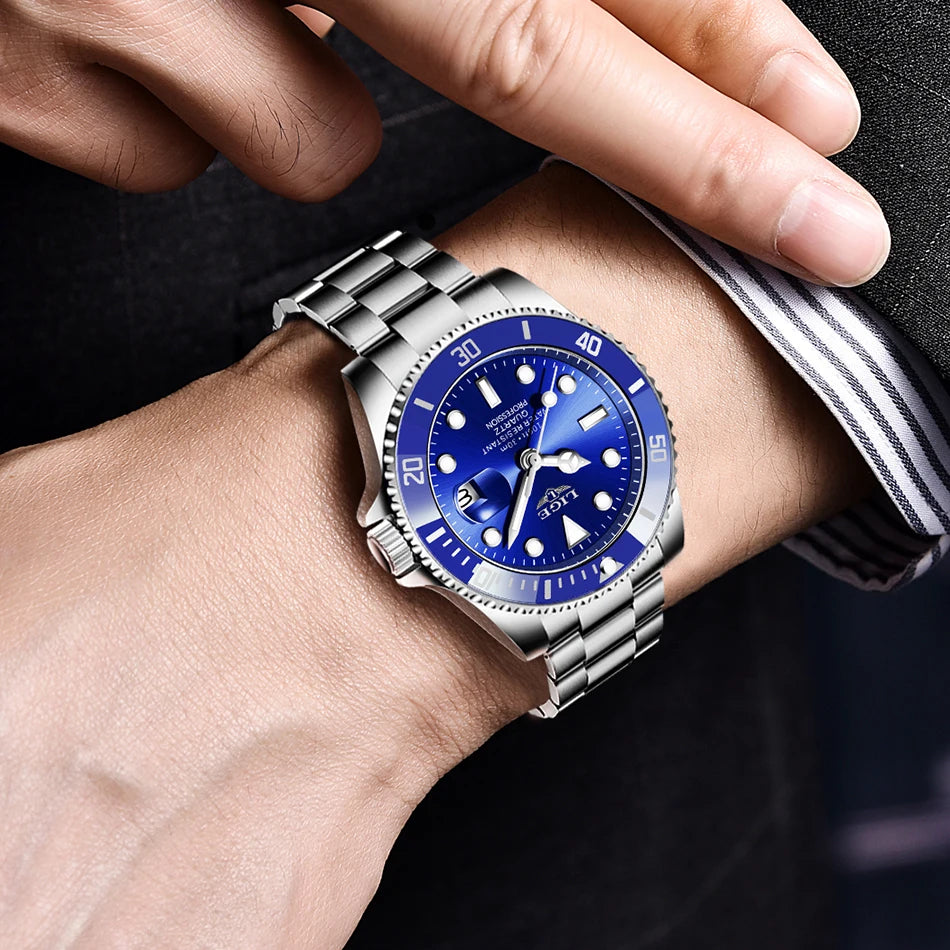 Reloj para hombre LIGE: cronógrafo de cuarzo, resistente al agua, estilo informal y profesional, accesorio de moda de lujo de una gran marca.