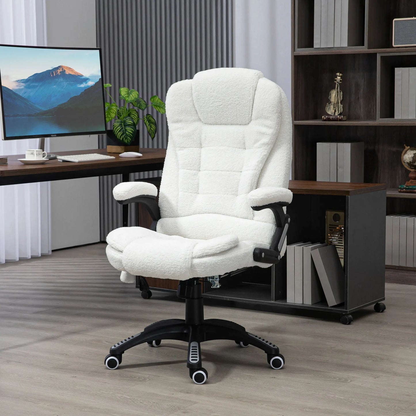 High-Tech Executive Office Chair with Lumbar Heating, 360° Swivel Breathable Fabric Chair with Remote Control, 120kg Load Capacity
