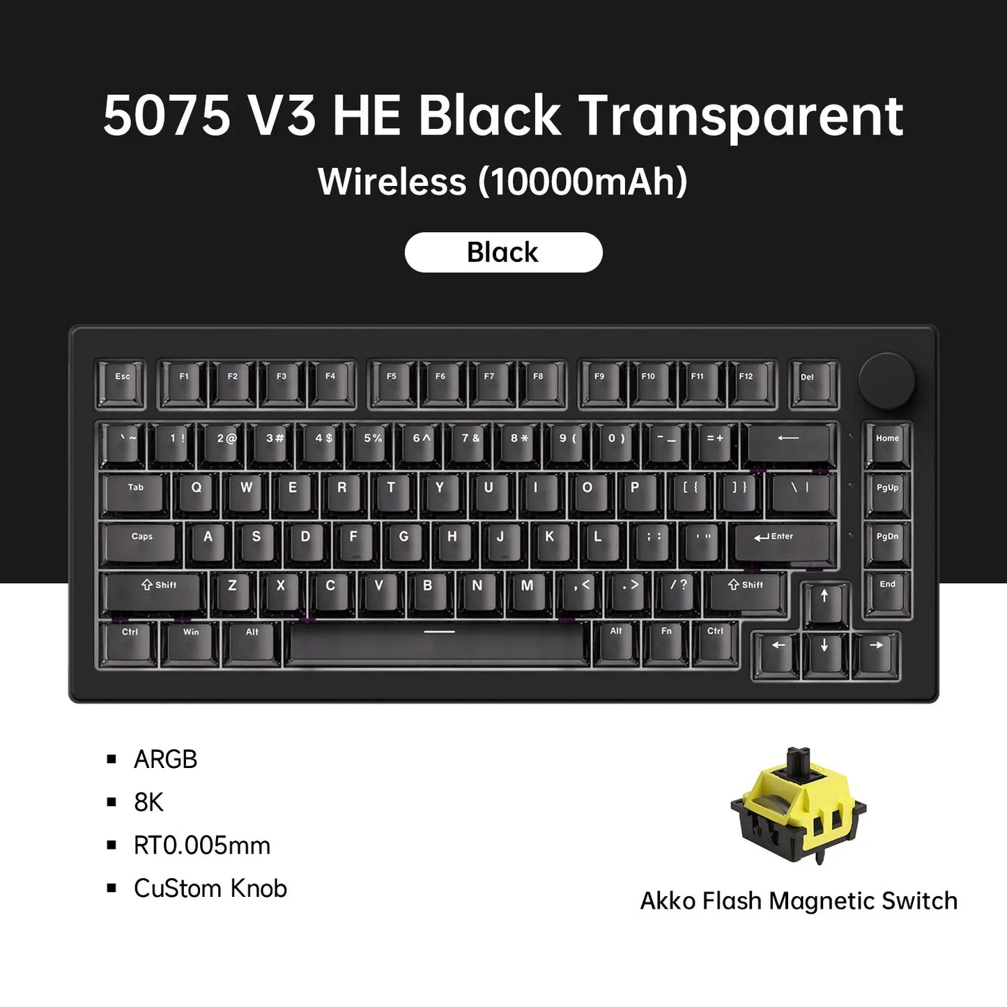 Akko 5075 V3 HE Magnetic Keyboard 75% Custom Mechanical Gaming Keyboard Rapid Trigger 0.005mm 8K Polling Rate ARGB