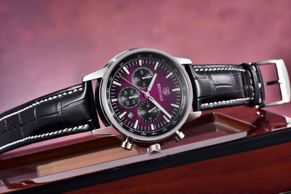 Benyar Luxus-Herrenuhr – Chronograph mit Datumsanzeige, Lederarmband, wasserdicht, leuchtend, sportlicher und militärischer Stil, Quarzuhr