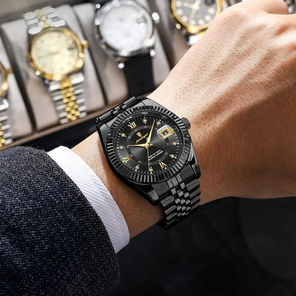 POEDAGAR herenhorloge – Luxe model, waterdicht, van roestvrij staal, met lichtgevende wijzerplaat, militaire stijl, datumfunctie, quartz uurwerk, ideaal voor op het werk of bij zakelijke gelegenheden.