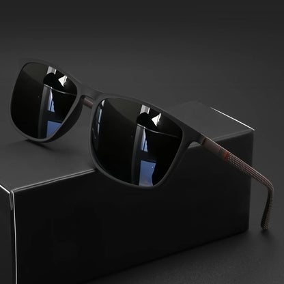 Classic Fashion Square Sunglasses - Lightweight Frame with Red/Green Stripe Temples, UV400 for Travel & Daily Wear