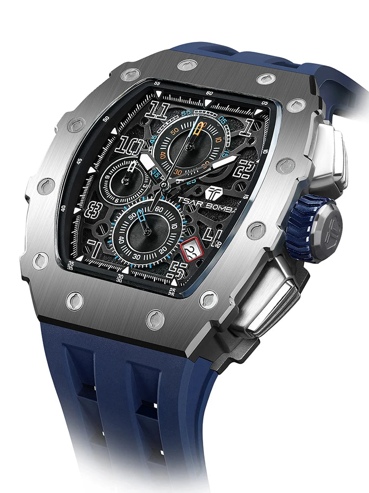 TSAR BOMBA New TB8204 Watch for Men, Japan Quartz Chronograph, 50M Waterproof Wristwatch, Fashion Sport Clock, Luxury Gift